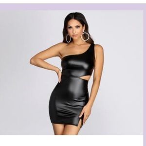 One shoulder faux leather party dress